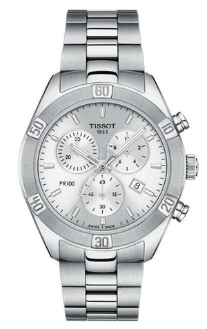 Tissot PR 100 Sport Chic Chronograph Silver Dial Silver Steel Strap Watch for Women - T101.917.11.031.00