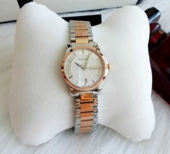 Gucci G Timeless Silver Dial Two Tone Steel Strap Watch For Women