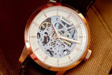 Fossil Townsman Automatic Skeleton White Dial Brown Leather Strap Watch for Men - ME3078