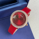 Swarovski Crystal Frost Red Dial Red Leather Strap Watch for Women - 5519226