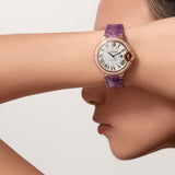 Cartier Ballon Blue De Cartier Diamonds Silver Dial Purple Leather Strap Watch for Women - WJBB0051