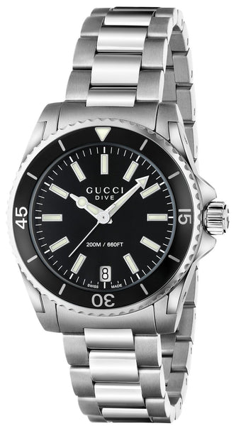 グッチ]GUCCI YA136403 ダイブ コレクション クォーツ スモール Gucci Dive Black Dial Silver Steel Strap Watch For Women