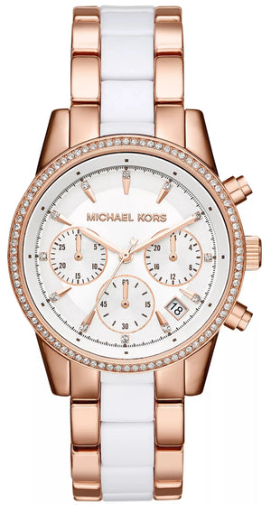 Michael Kors Ritz White Dial Two Tone Steel Strap Watch for Women - MK6324