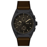 Fossil Everett Chronograph Black Dial Brown Leather Strap Watch for Men - FS5798