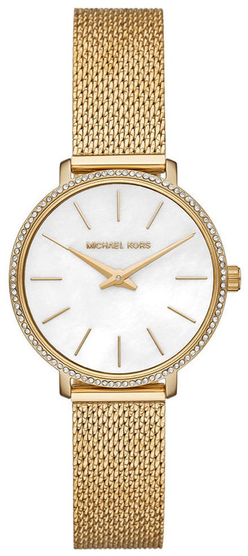 Michael Kors Pyper Quartz Mother of Pearl White Dial Gold Mesh Bracelet Watch For Women - MK4619