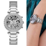 Guess Solstice Diamonds Silver Dial Silver Steel Strap Watch for Women - GW0403L1
