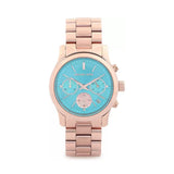 Michael Kors Runway Chronograph Turquoise Dial Rose Gold Steel Strap Watch For Women - MK6164