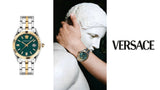 Versace Greca Time Quartz Green Dial Two Tone Steel Strap Watch For Men - VE3K00422