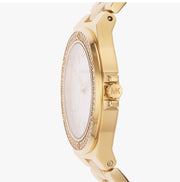 Michael Kors Lennox Three-Hand Silver Dial Gold Steel Strap Watch For Women - MK7278