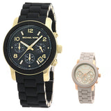 Michael Kors Runway Chronograph Black Dial Black Silicone Strap Watch For Women - MK7385