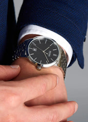 Hugo Boss Officer Black Dial Silver Steel Strap Watch for Men - 1513614
