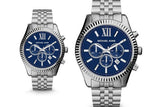 Michael Kors Lexington Chronograph Blue Dial Silver Steel Strap Watch for Men - MK8280