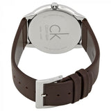 Calvin Klein Minimal Silver Dial Brown Leather Strap Watch for Men - K3M211G6