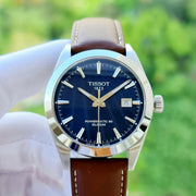 Tissot Gentlemen Powermatic 80 Silicium Blue Dial Brown Leather Strap Watch For Men - T127.407.16.041.00