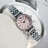 Emporio Armani Classic Gianni T Bar Crystals Pink Dial Silver Steel Strap Watch For Women - AR1781