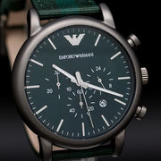 Emporio Armani Luigi XLarge Chronograph Green Dial Green Fabric Strap Watch for Men - AR1950