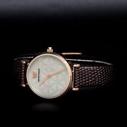 Emporio Armani Gianni T-Bar Silver Dial Brown Leather Strap Watch for Women - AR1990