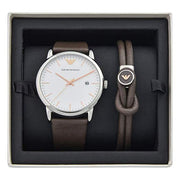 Emporio Armani Kappa Quartz White Dial Brown Leather Strap Watch For Men - AR80006