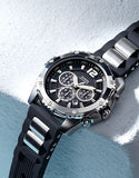 Guess Intrepid Chronograph Black Dial Two Tone Steel Strap Watch for Men - W0167G1