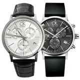 Calvin Klein Post Minimal Chronograph Black Dial Black Leather Strap Watch for Men - K7627107