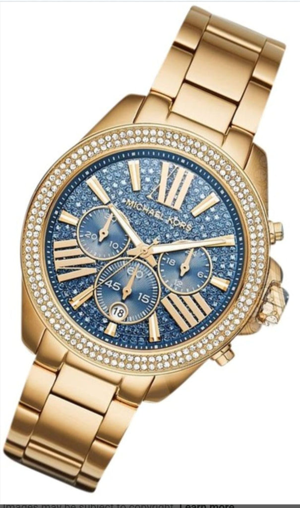 Michael Kors Wren Blue Dial with Diamonds Gold Steel Strap Watch