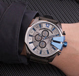 Diesel Mega Chief Chronograph Black Dial Black Leather Strap Watch For Men - DZ4500