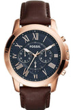 Fossil Grant Chronograph Blue Dial Brown Leather Strap Watch for Men - FS5068