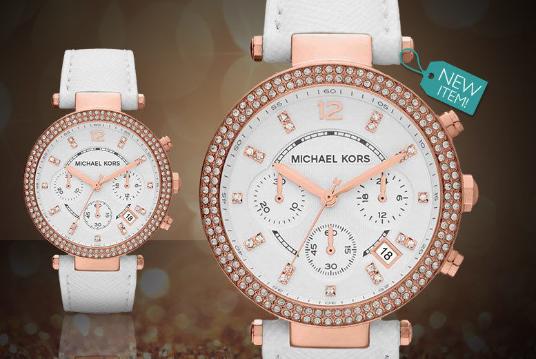 Michael Kors Parker White Diamonds Dial White Leather Strap  display picture 1