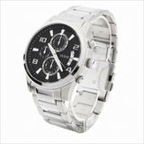 Guess Exec Chronograph Quartz Black Dial Silver Steel Strap Watch For Men - W0075G1