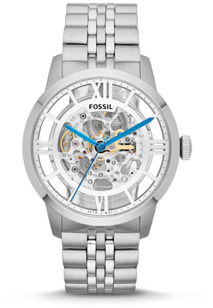 Fossil Townsman Automatic Skeleton Silver Dial Silver Steel Strap