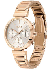 Hugo Boss Flawless Chronograph Silver Dial Rose Gold Steel Strap Watch for Women -1502531