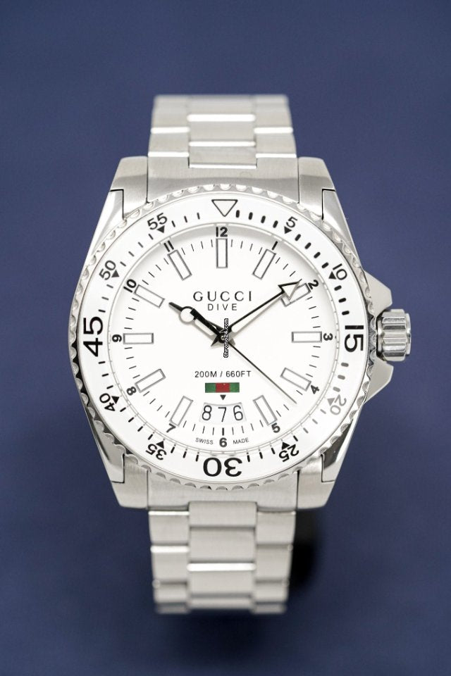 Gucci Dive Quartz White Dial Silver Steel Strap Watch for Men
