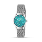 Gucci G-Timeless Turquoise Mother of Pearl Dial Silver Mesh Bracelet Watch For Women - YA126582