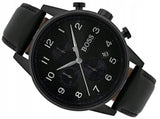 Hugo Boss Navigator Black Dial Black Leather Strap Watch for Men - 1513497