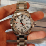 Tag Heuer Aquaracer Calibre 5 Jam Tangan Tali Baja Perak Dial Putih Otomatis untuk Pria - WAY2013.BA0927