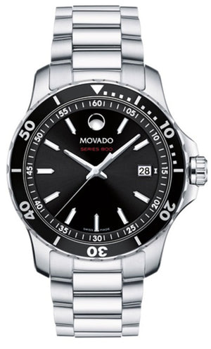 Movado Series 800 Black Dial Silver Steel Strap Watch For Men - 2600135