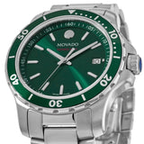 Movado Series 800 Green Dial Silver Steel Strap Watch For Men - 2600136