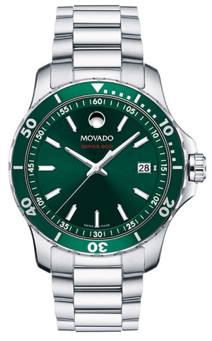 Movado Series 800 Green Dial Silver Steel Strap Watch For Men - 2600136