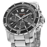 Movado Series 800 Chronograph Black Dial Silver Steel Strap Watch For Men - 2600142