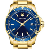 Movado Series 800 Blue Dial Gold Steel Strap Watch For Men - 2600144