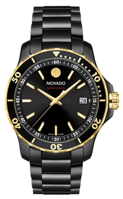 Movado Series 800 Black Dial Black Steel Strap Watch For Men - 2600161