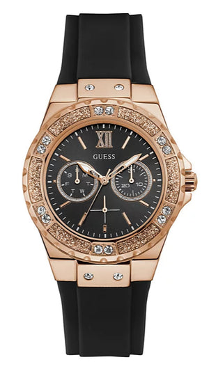 Guess Fusion Multifunction Black Dial Black Rubber Strap Watch For Women - GW0519L4