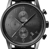 Hugo Boss Navigator Black Dial Black Leather Strap Watch for Men - 1513497