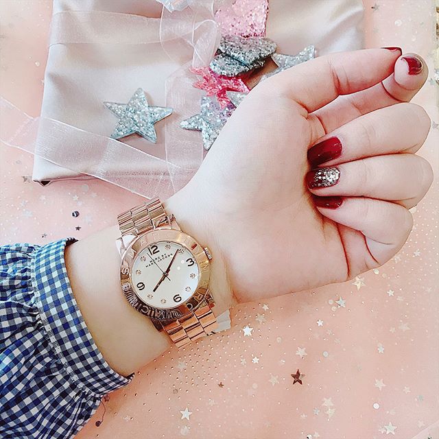 Marc Jacobs Amy White Dial Rose Gold Steel Strap Watch for Women