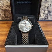 Emporio Armani Silver Sunray Dial Two Tone Steel Strap Watch For Women - AR11113