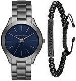 Michael Kors Slim Runway Blue Dial Grey Steel Strap Watch For Men - MK8584