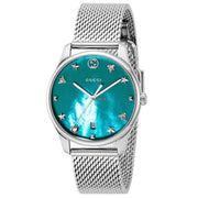 Gucci G-Timeless Turquoise Mother of Pearl Dial Silver Mesh Bracelet Watch For Women - YA126582
