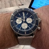 Breitling Superocean Heritage B01 Chronograph 44 Blue Dial Silver Mesh Bracelet Watch for Men - AB0162161C1A1