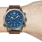 Hugo Boss Nomad Chronograph Blue Dial Brown Leather Strap Watch for Men - 1513773