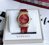 Versace V-Motif Red Dial Red Leather Strap Watch for Women - VERE00418